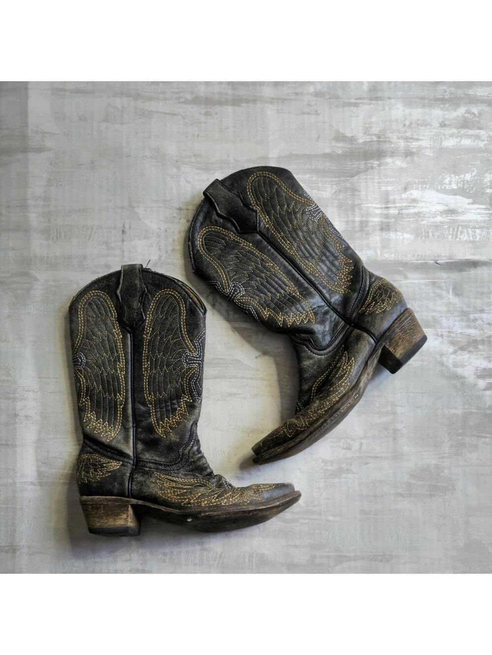 Title: vintage tab and green angel design cora cowboy bootsl